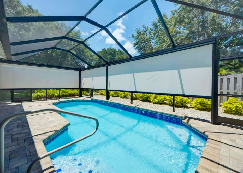 lanai screens reducing sun and UV by pool enclosure